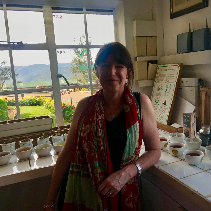 Suki Tea boss Annie in Rwanda - that view